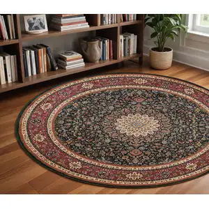 Photo of 8' Blue And Red Oriental Round Rug