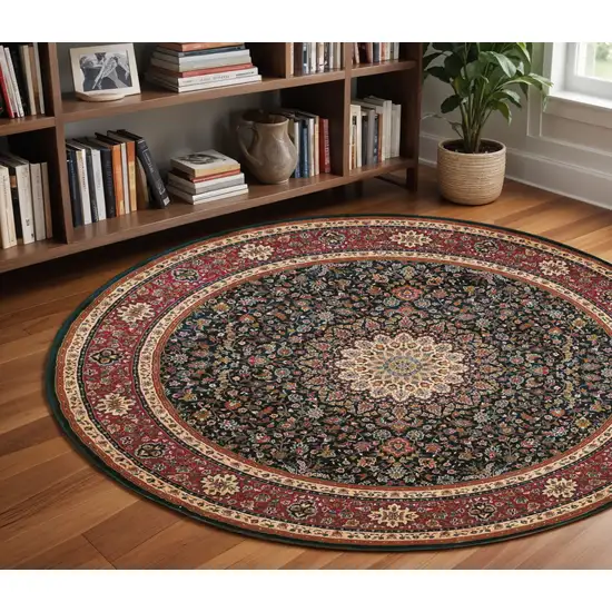 8' Blue And Red Oriental Round Rug Photo 1