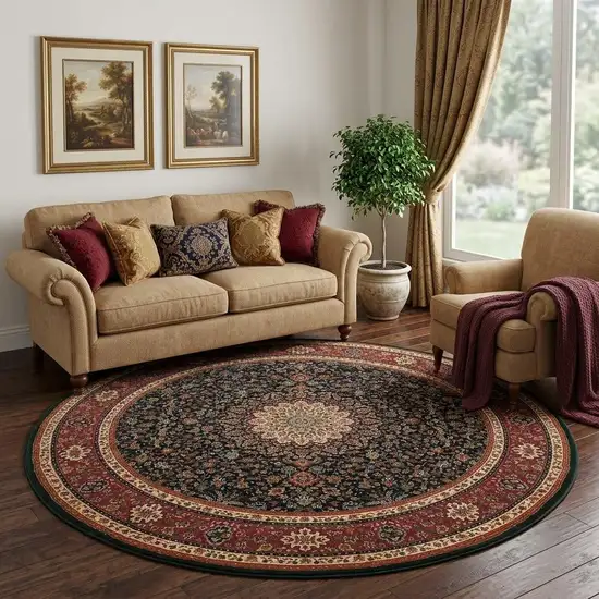 8' Blue And Red Oriental Round Rug Photo 1