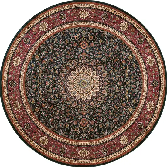 8' Blue And Red Oriental Round Rug Photo 5
