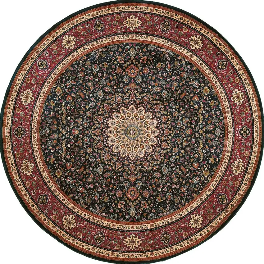 8' Blue And Red Oriental Round Rug Photo 5