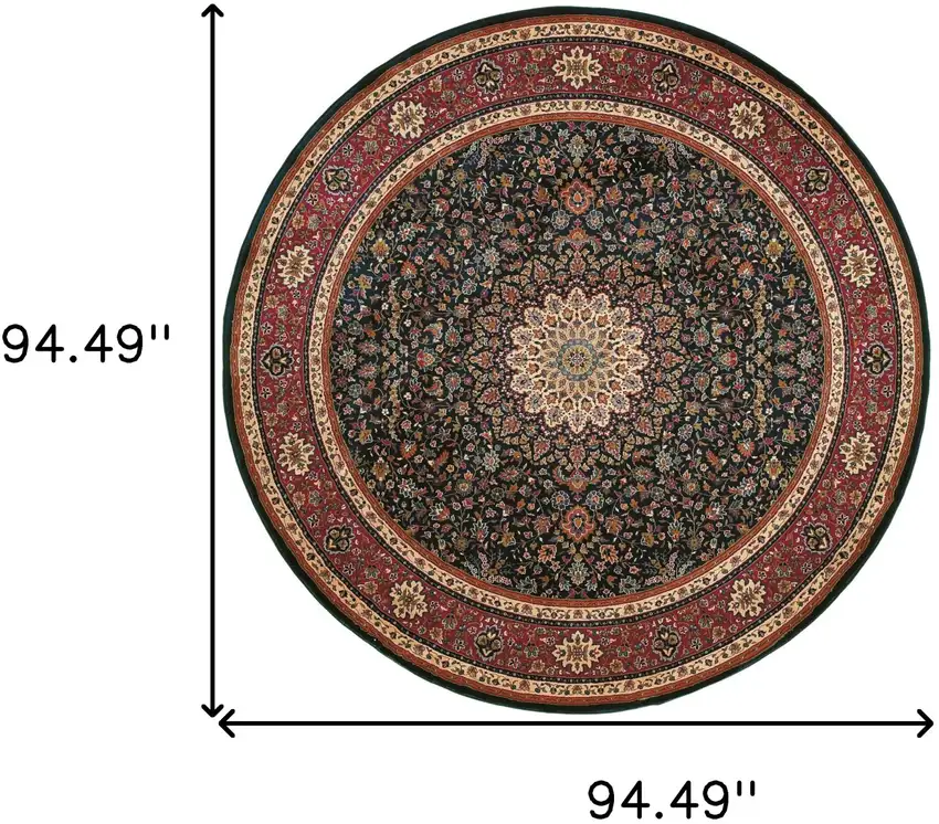 8' Blue And Red Oriental Round Rug Photo 3