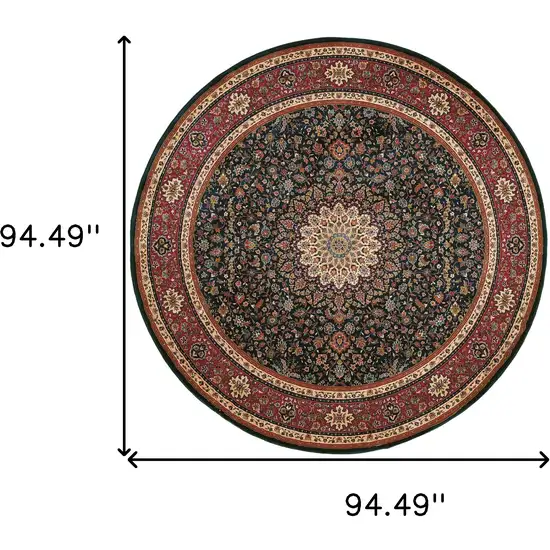 8' Blue And Red Oriental Round Rug Photo 3