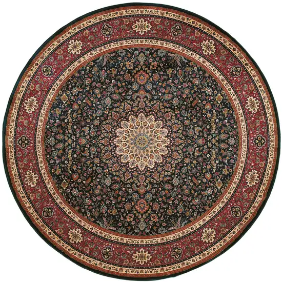 8' Blue And Red Oriental Round Rug Photo 2