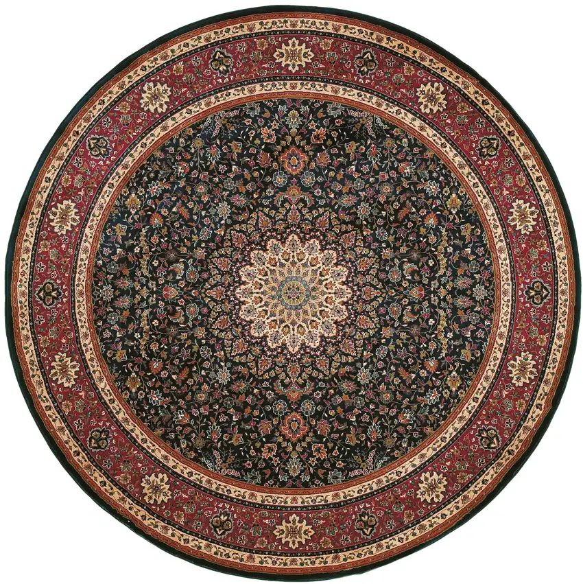 8' Blue And Red Oriental Round Rug Photo 2