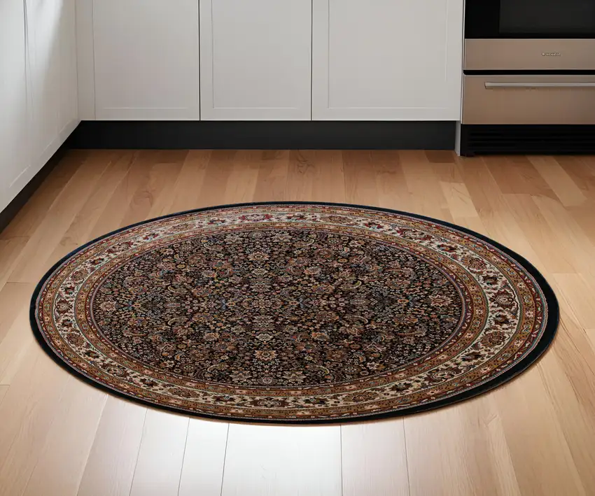 6' Blue And Red Oriental Round Rug Photo 1