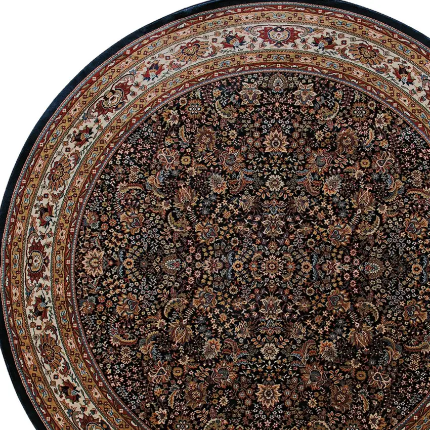 6' Blue And Red Oriental Round Rug Photo 4