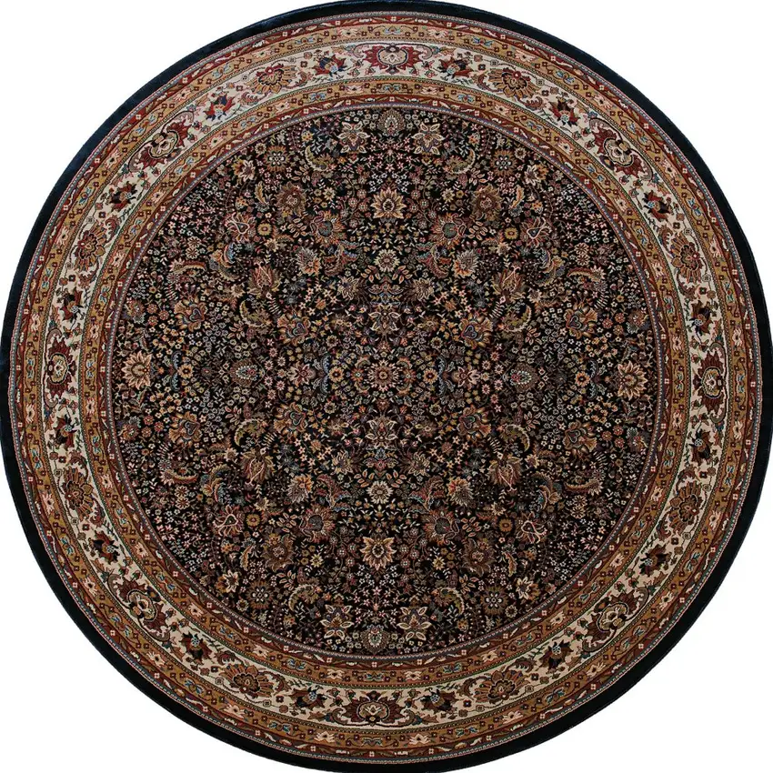 6' Blue And Red Oriental Round Rug Photo 5