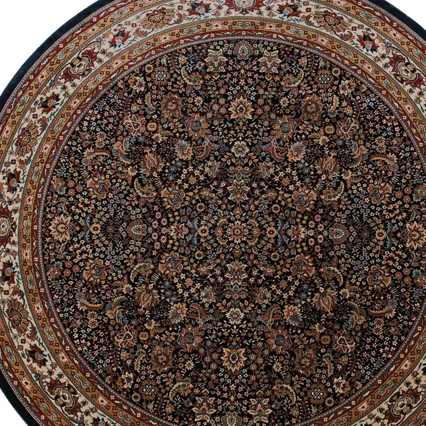 8' Blue And Red Oriental Round Rug Photo 4