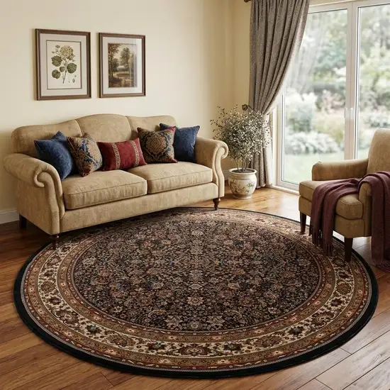 8' Blue And Red Oriental Round Rug Photo 1