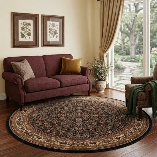 8' Blue And Red Oriental Round Rug Photo 1