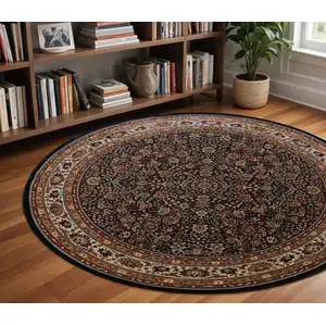 Photo of 8' Blue And Red Oriental Round Rug