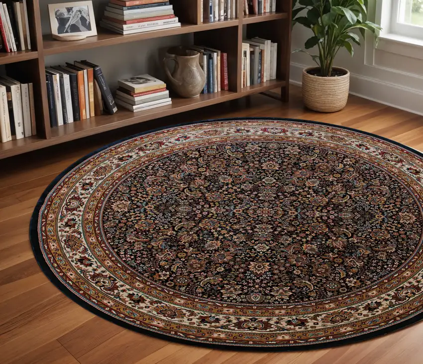 8' Blue And Red Oriental Round Rug Photo 1