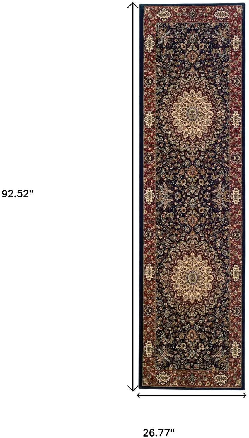 8' Blue And Red Oriental Runner Rug Photo 3