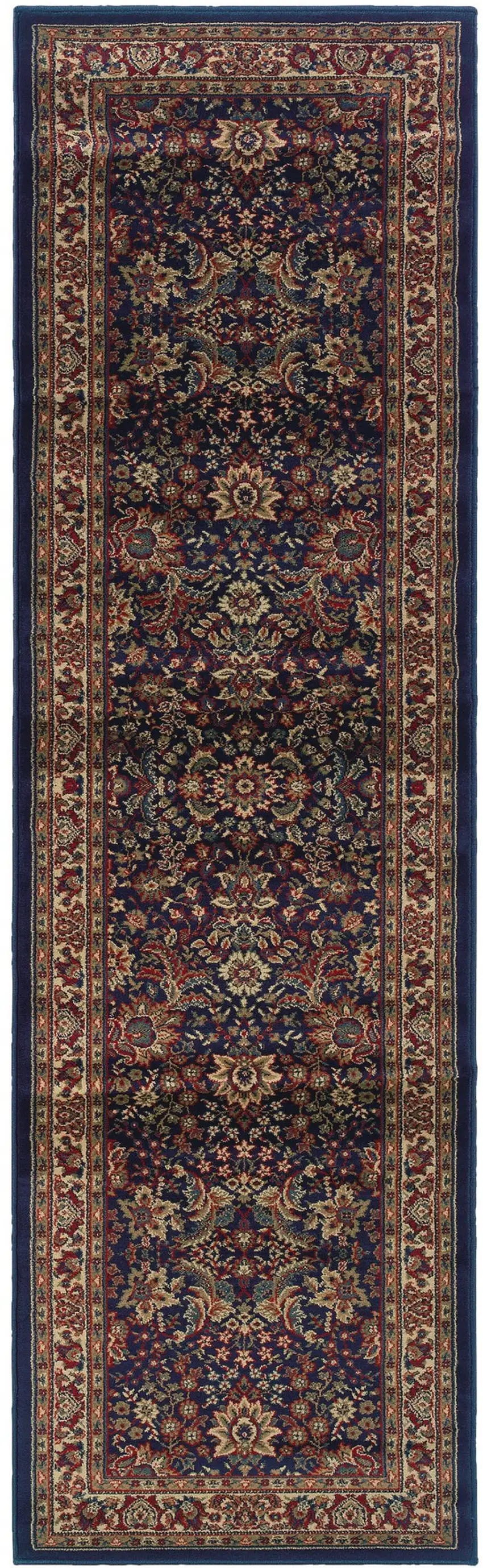 8' Blue And Red Oriental Runner Rug Photo 2