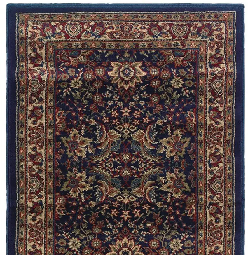 8' Blue And Red Oriental Runner Rug Photo 5
