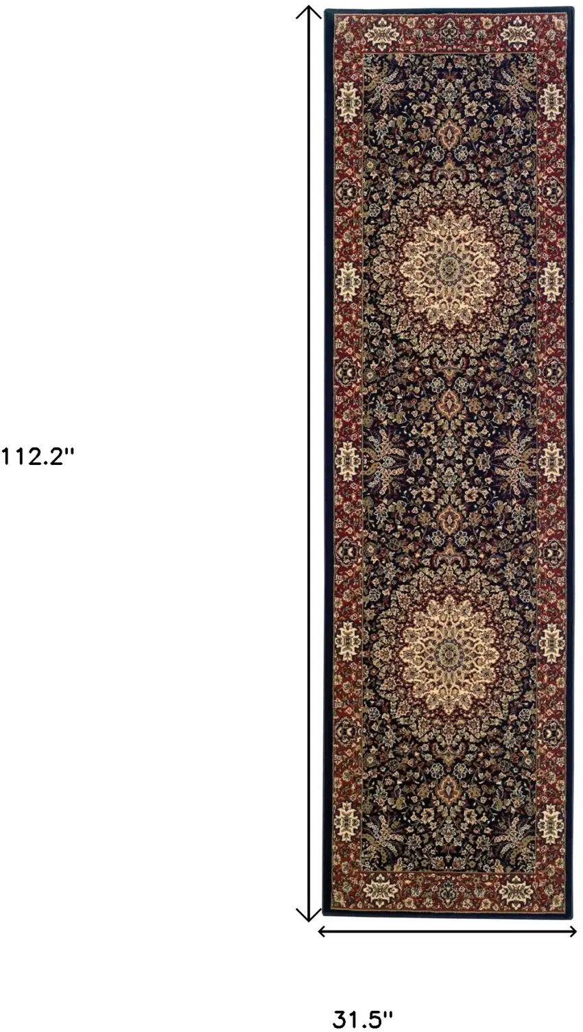 9' Blue And Red Oriental Runner Rug Photo 3
