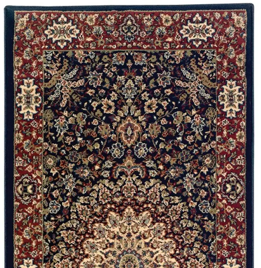 9' Blue And Red Oriental Runner Rug Photo 5