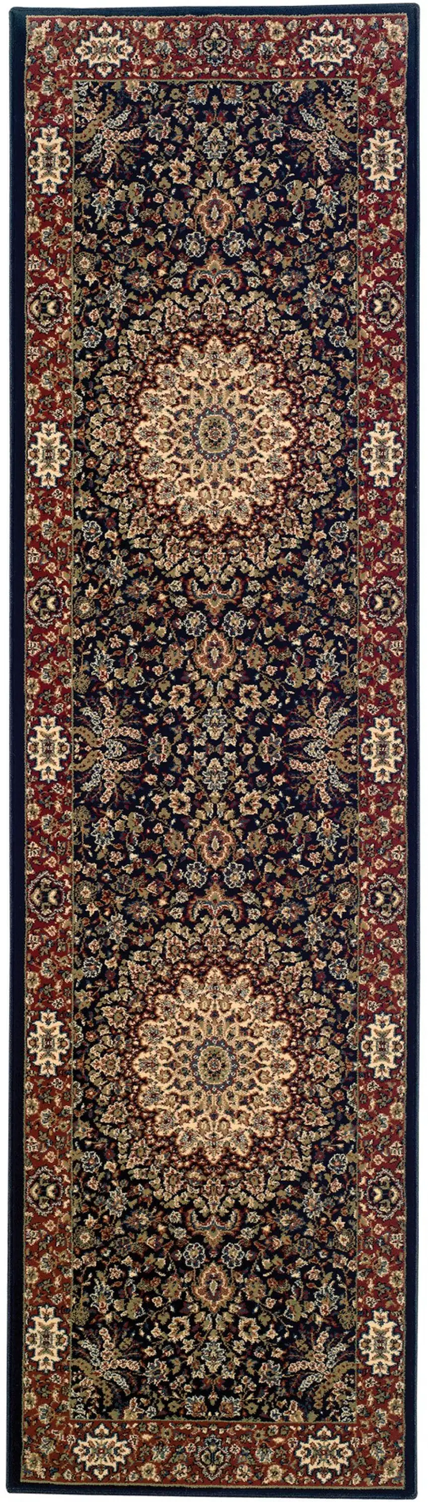 9' Blue And Red Oriental Runner Rug Photo 2
