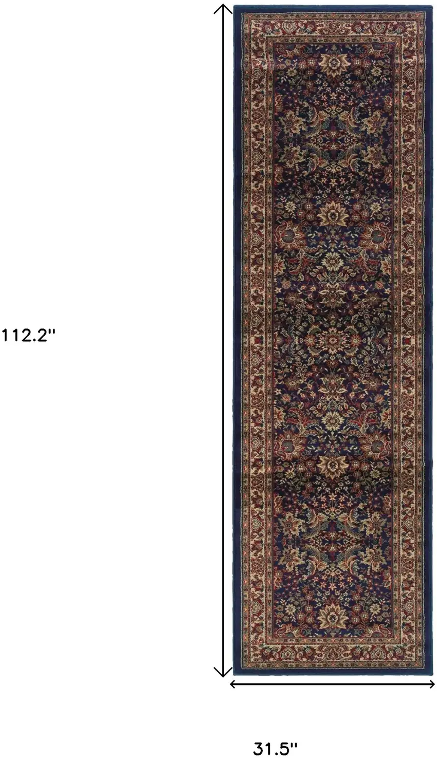 9' Blue And Red Oriental Runner Rug Photo 3