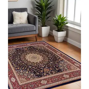 Photo of 8' Blue And Red Oriental Square Rug