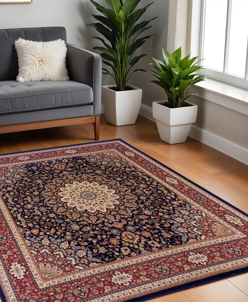8' Blue And Red Oriental Square Rug Photo 1