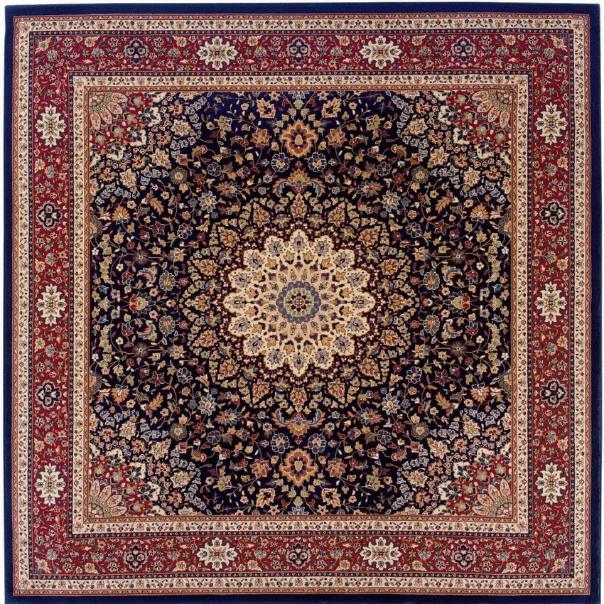 8' Blue And Red Oriental Square Rug Photo 3