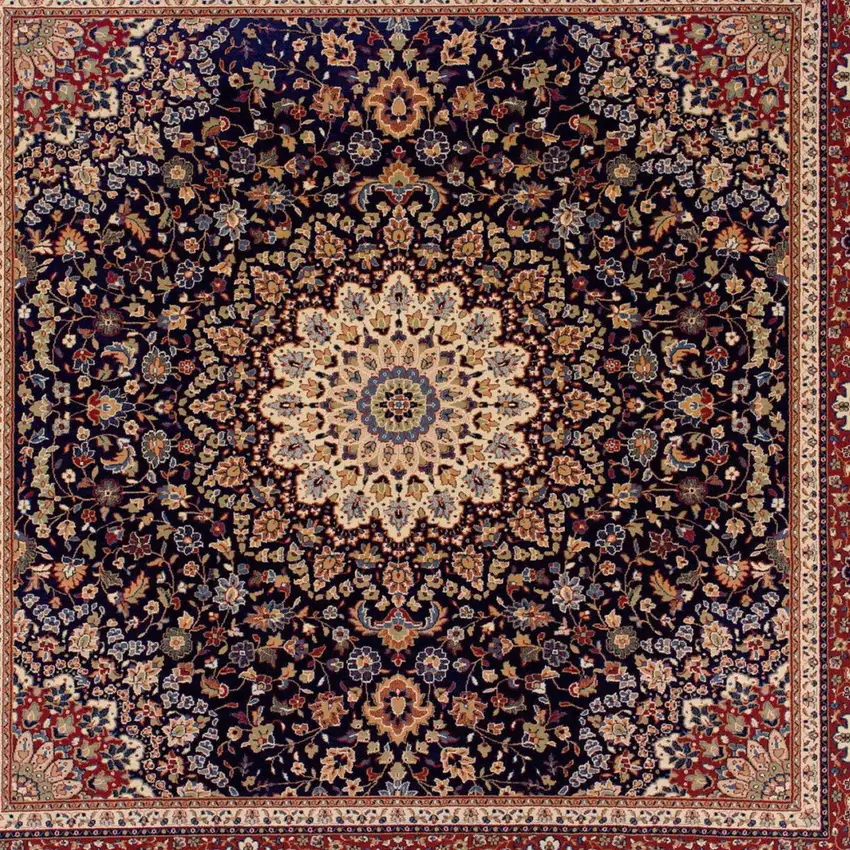 8' Blue And Red Oriental Square Rug Photo 5