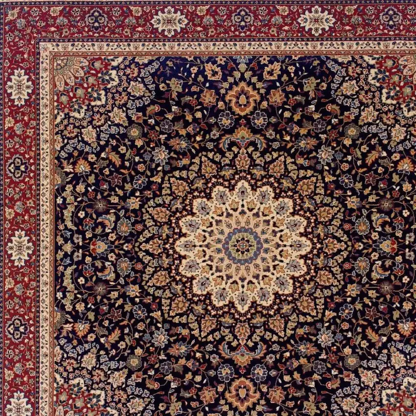 8' Blue And Red Oriental Square Rug Photo 4