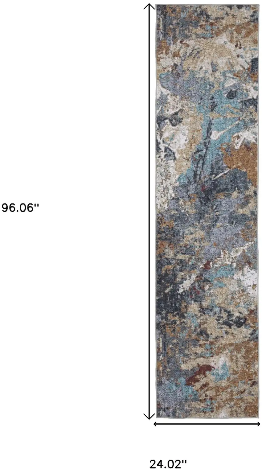 8' Blue And Rust Abstract Distressed Runner Rug Photo 3