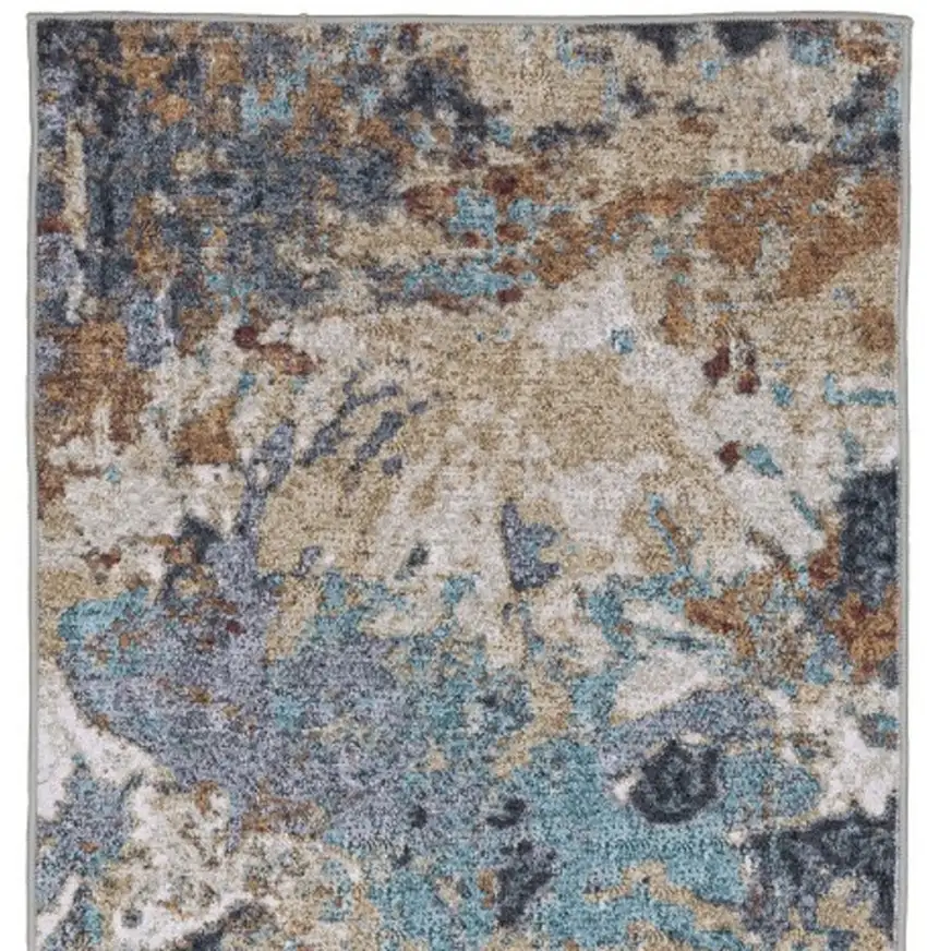 8' Blue And Rust Abstract Distressed Runner Rug Photo 4