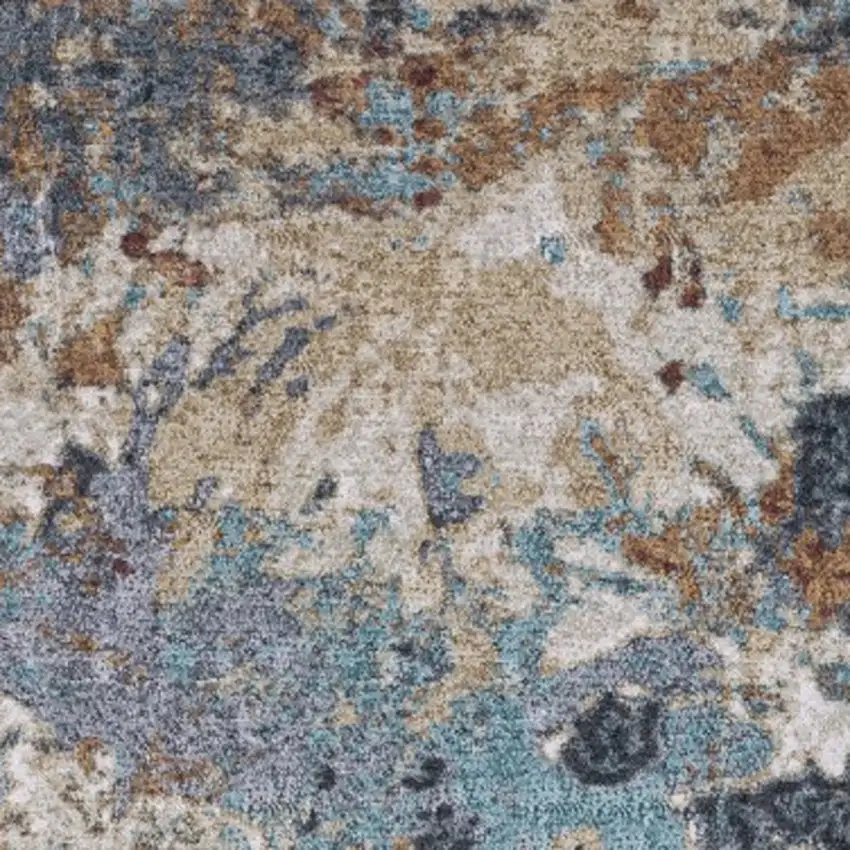 8' Blue And Rust Abstract Distressed Runner Rug Photo 5