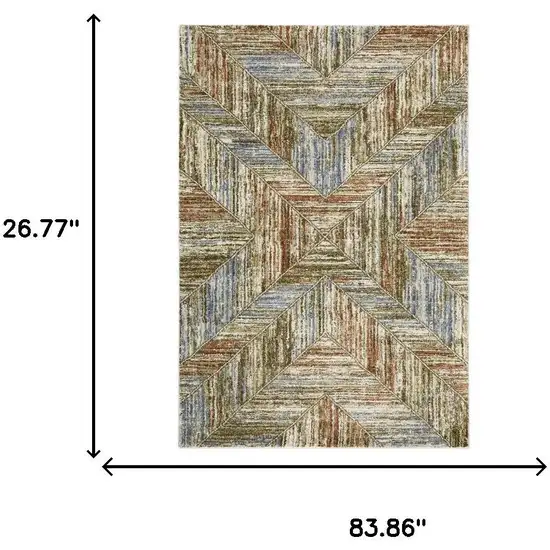 7' Blue And Rust Geometric Runner Rug Photo 9