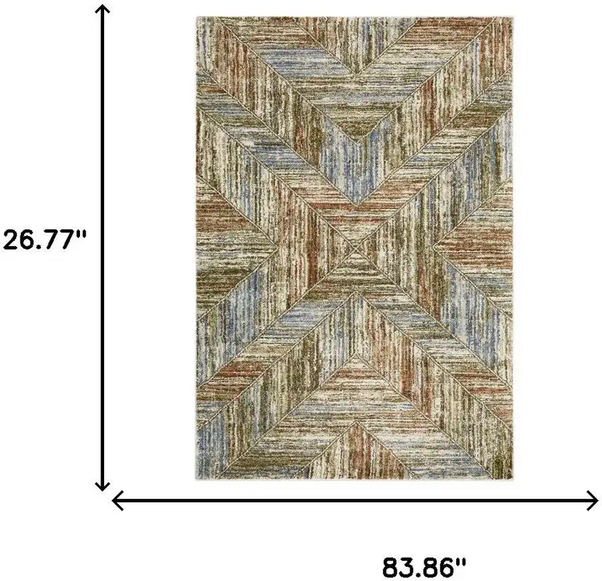 7' Blue And Rust Geometric Runner Rug Photo 9