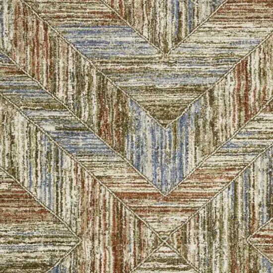 7' Blue And Rust Geometric Runner Rug Photo 3