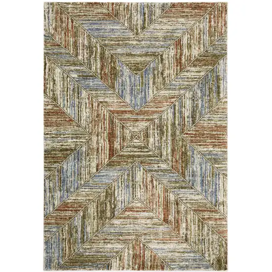 7' Blue And Rust Geometric Runner Rug Photo 2