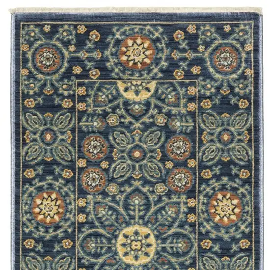8' Blue And Rust Medallion Runner Rug With Fringe Photo 4