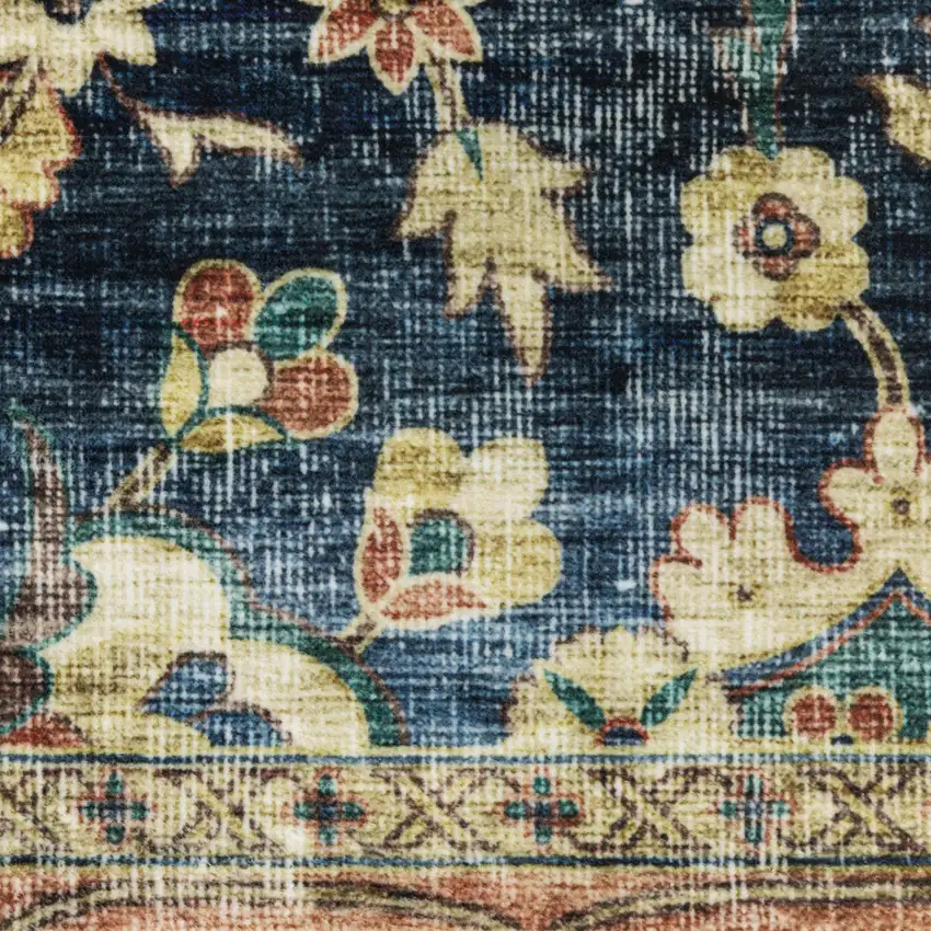 8' Blue And Rust Oriental Distressed Runner Rug Photo 8