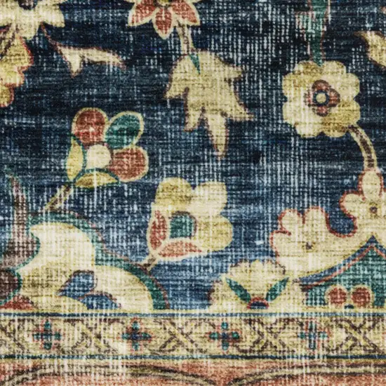 8' Blue And Rust Oriental Distressed Runner Rug Photo 8