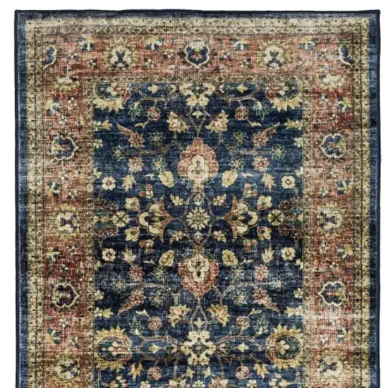 8' Blue And Rust Oriental Distressed Runner Rug Photo 5