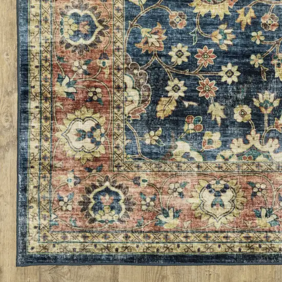 8' Blue And Rust Oriental Distressed Runner Rug Photo 4