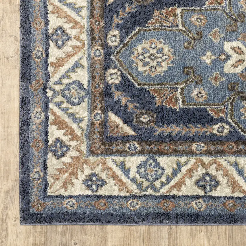 7' Blue And Rust Oriental Runner Rug Photo 8