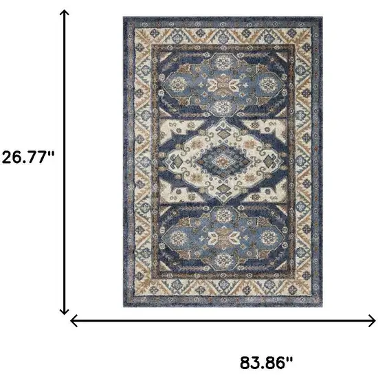 7' Blue And Rust Oriental Runner Rug Photo 9
