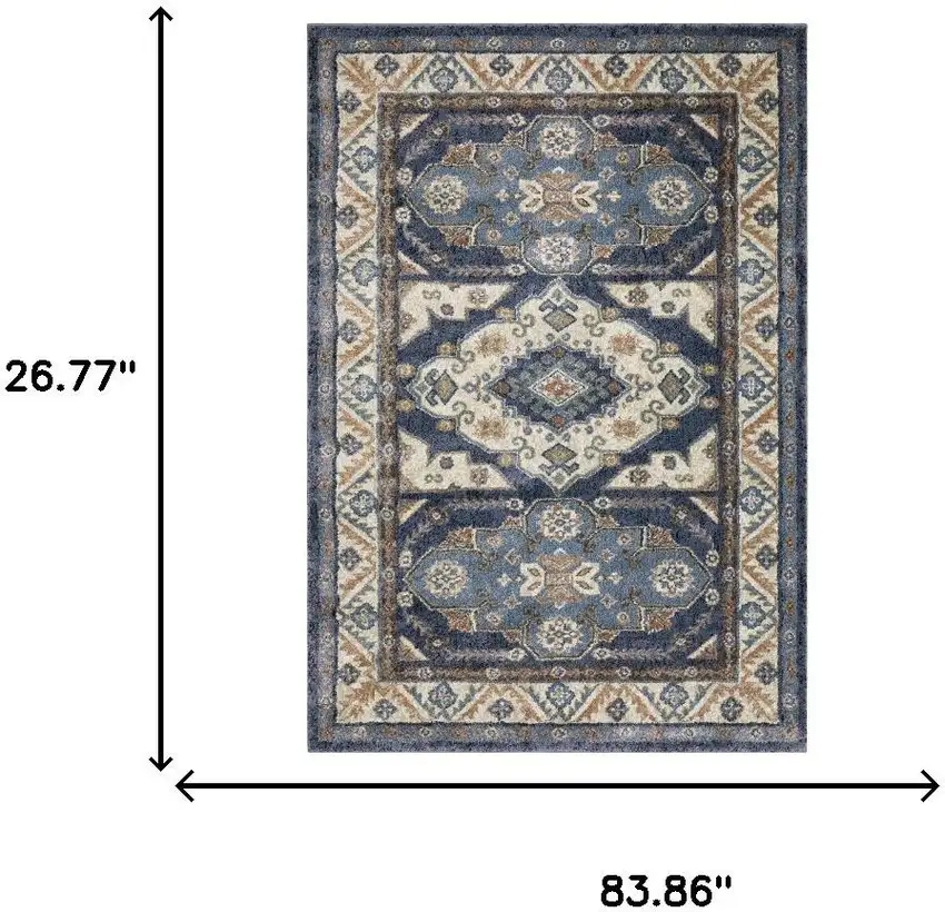 7' Blue And Rust Oriental Runner Rug Photo 9