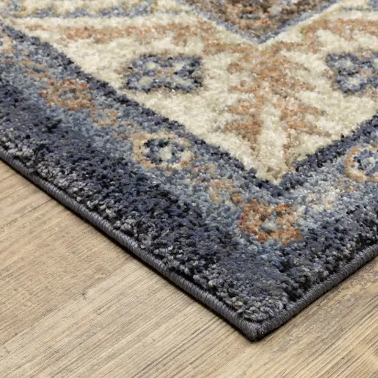 7' Blue And Rust Oriental Runner Rug Photo 6