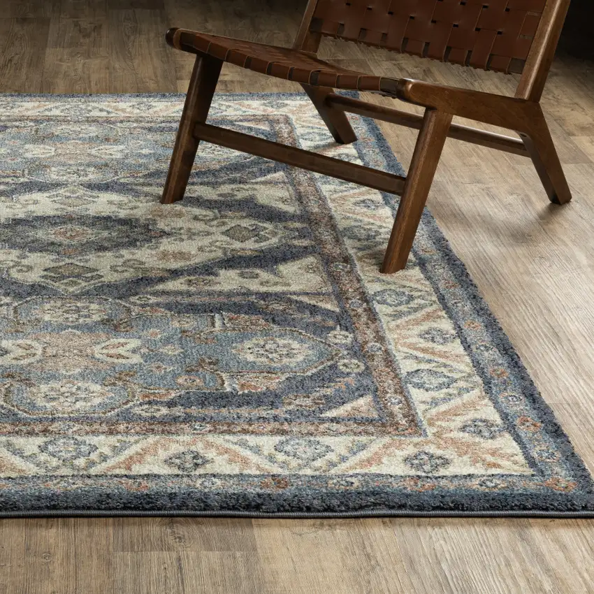 7' Blue And Rust Oriental Runner Rug Photo 5