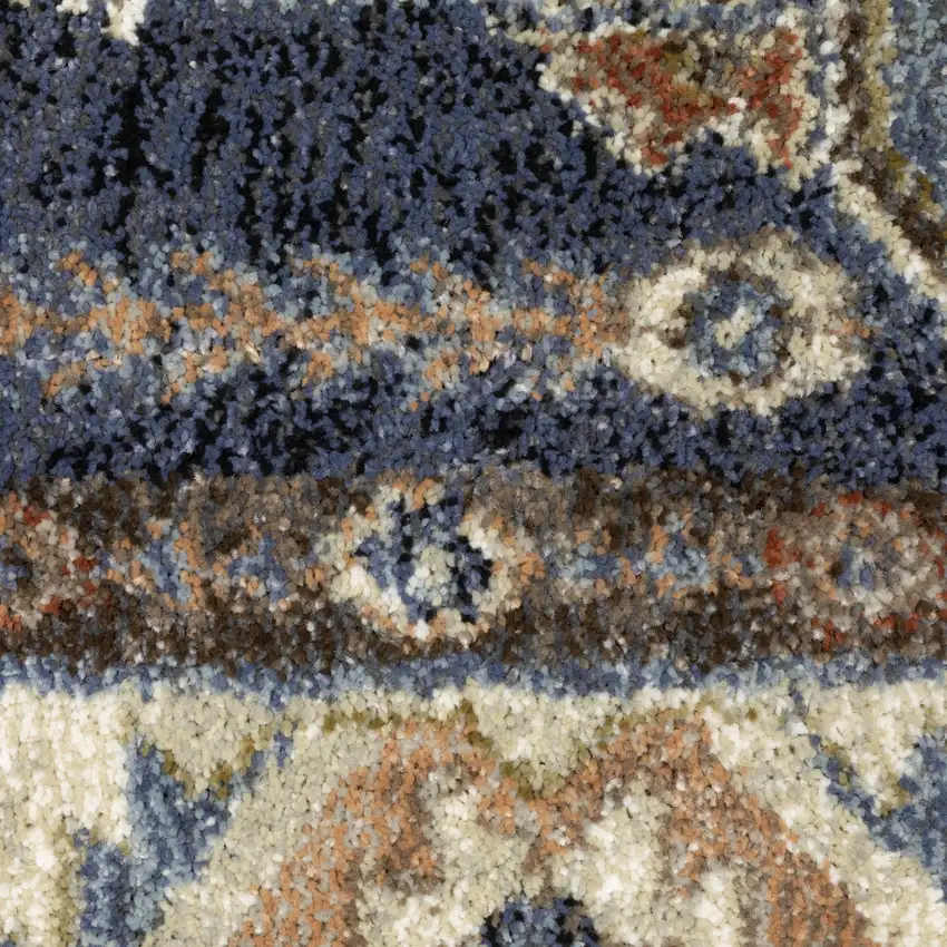 7' Blue And Rust Oriental Runner Rug Photo 7