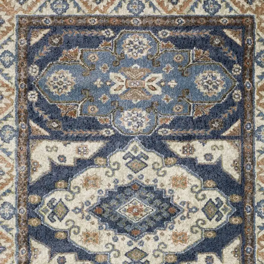 7' Blue And Rust Oriental Runner Rug Photo 3