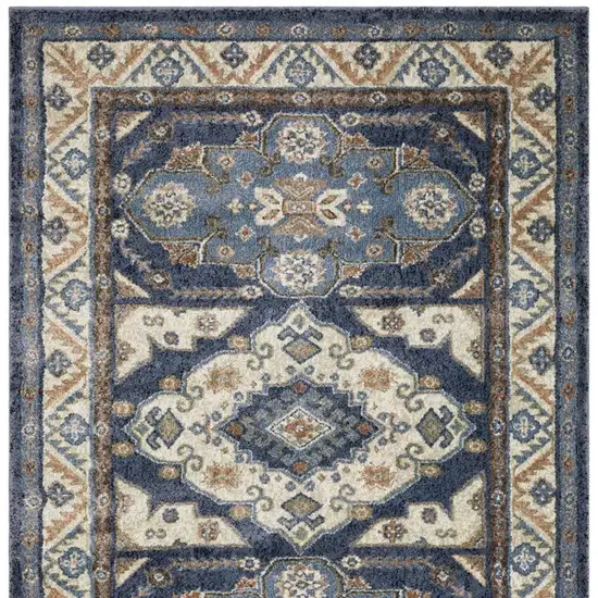 7' Blue And Rust Oriental Runner Rug Photo 4