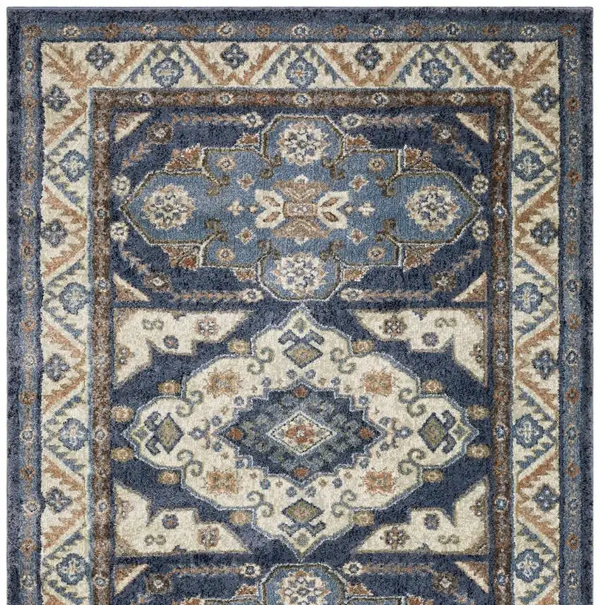 7' Blue And Rust Oriental Runner Rug Photo 4